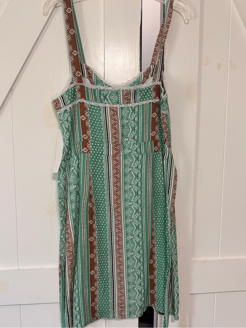 Striped Green Patterned Button-Front Mini Dress - Picture 6 of 10